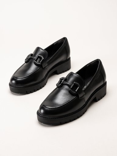 Tamaris - Svarta loafers i skinn