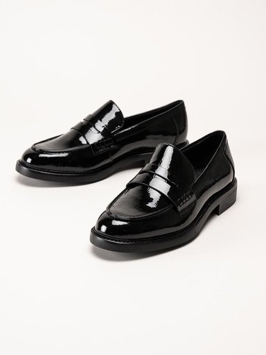 Marco Tozzi - Svarta loafers i syntetlack