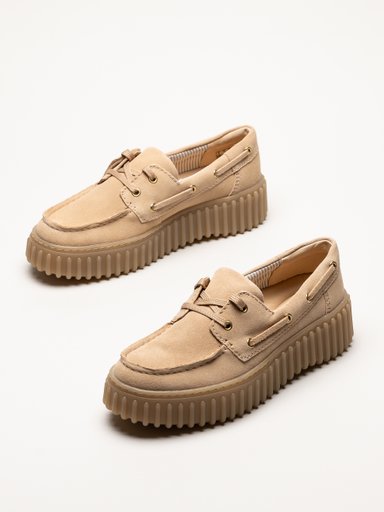 Clarks - Torhill Boat - Beige snörskor i mocka