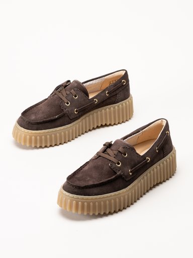 Clarks - Torhill Boat - Mörkbruna snörskor i mocka