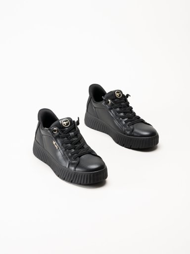Tamaris - Svarta sneakers i skinn