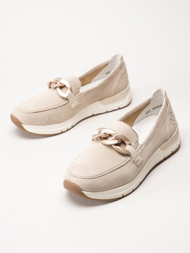 Rieker - Beige loafers i mocka