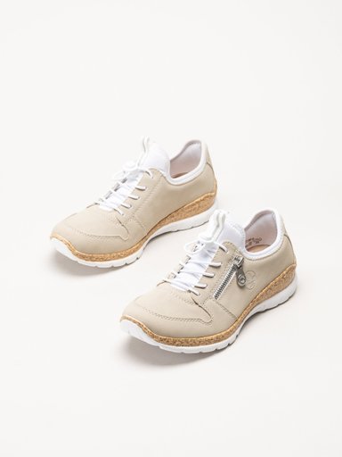 Rieker - Beige sneakers i skinnimitation