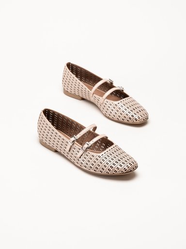 Tamaris - Rosa ballerinaskor i skinn