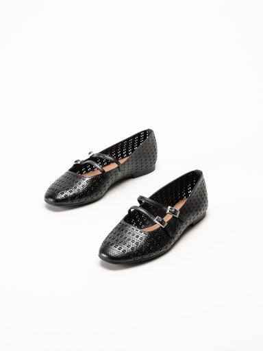 Tamaris - Svarta ballerinaskor i skinn