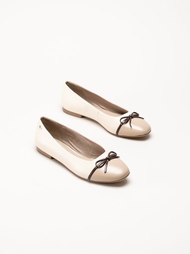 Tamaris - Beige ballerinaskor i skinn