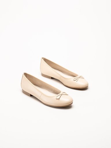 Tamaris - Beige ballerinaskor i skinn