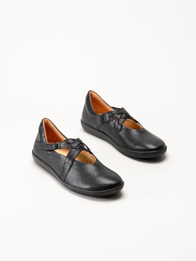 Think - Nature - Svarta ballerinaskor i skinn