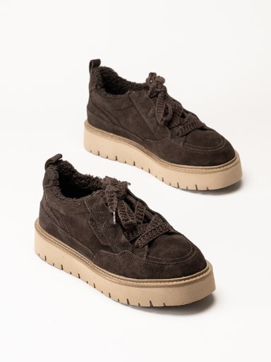Tamaris - Wide fit - Mörkbruna fodrade sneakers