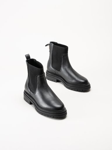 Tommy Hilfiger - TH PLAQUE PEBBLE CHELSEA WARM - Svarta chelsea boots i skinn