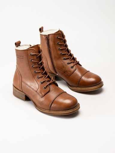 Ten Points - Pandora - Ljusbruna ullfodrade kängor i skinn