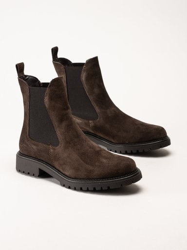 Tamaris - Mörkbruna chelsea boots i mocka