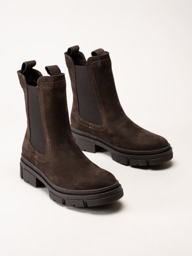 Tamaris - Mörkbruna chelsea boots i nubuck