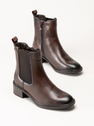 Tamaris - Wide fit - Mörkbruna boots i skinn