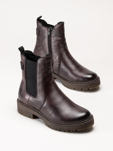 Mörkbruna ankelboots i läder med resårpaneler och kraftiga sulor
