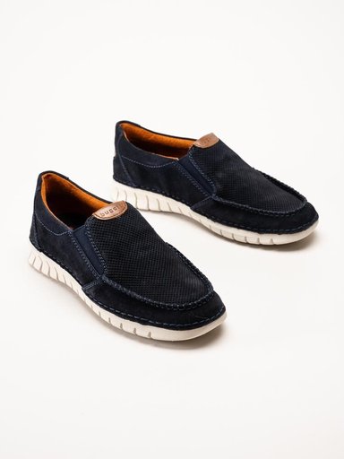 Bugatti - Mörkblå slip on skor i mocka