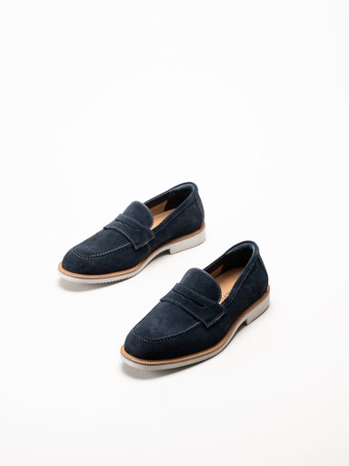 Tamaris - Marinblå loafers i mocka