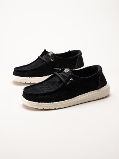 Hey Dude - Wendy Crochet Lace - Svarta tygskor med virkade spetsdetaljer