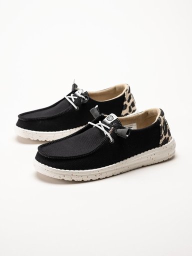 Hey Dude - Wendy Leopard - Svarta tygskor med leopard detalj