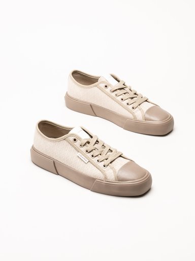 Calvin Klein - Vulc Low Laceup Aop - Beige sneakers i canvas