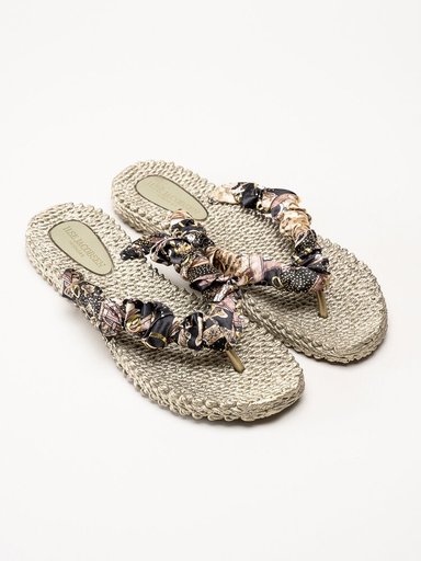 Ilse Jacobsen - Cheerful05 - Platinafärgade flip flop med multifärgade satinremmar