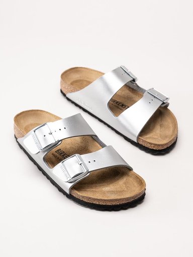 Birkenstock - Arizona Birko-Flor narrow - Silvermetallic slip in sandaler med smal läst