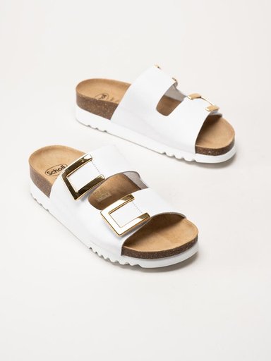 Scholl - Monterey 2 Straps Wg Ad - Vita slip in sandaler i skinn