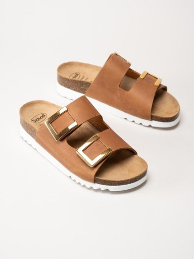 Scholl - Monterey 2 Straps Wg Ad - Bruna slip in sandaler i skinn