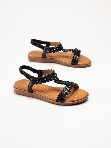 Lunar - Svarta sandaler med strass-stenar