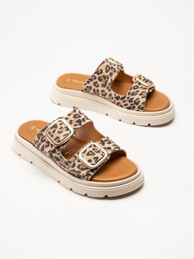 Tamaris - Leopardmönstrade slip in sandaler i mocka