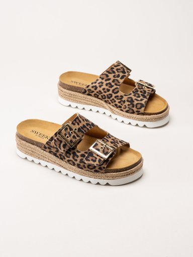 Sweeks - Sonja - Leopardmönstrade slip in sandaler i mocka