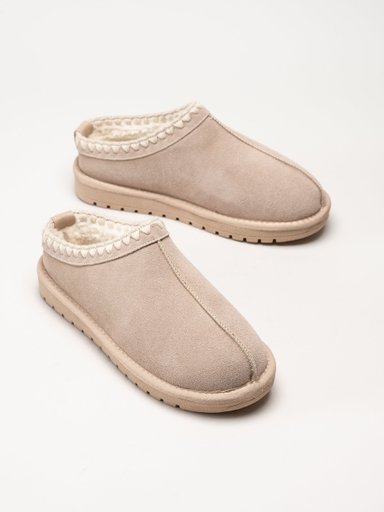 Duffy - Beige varmfodrade tofflor i mocka