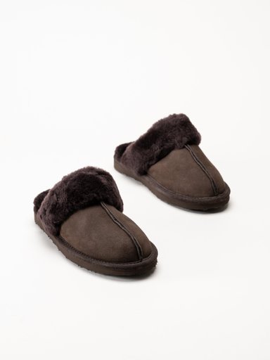 Axelda - Nancy - Mörkbruna fårskinnsfodrade tofflor