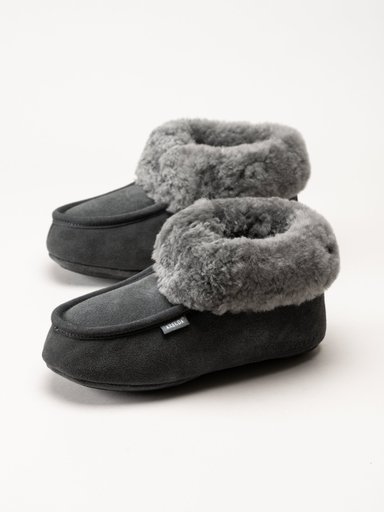 Axelda - London - Mörkgrå fårskinnsfodrade tofflor