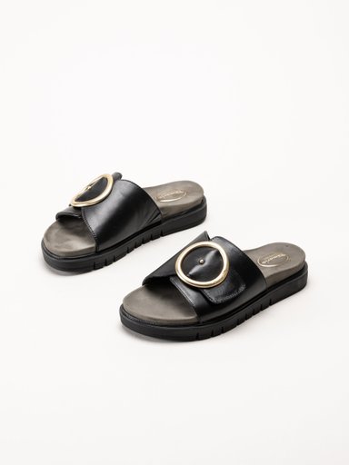 Tamaris - Svarta sandaler i skinn