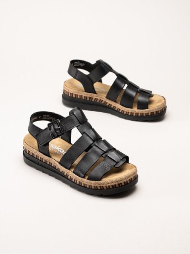 Rieker - Svarta sandaler i skinn