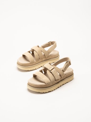 UGG - W Goldenstar Gleam - Beige remsandal i mocka