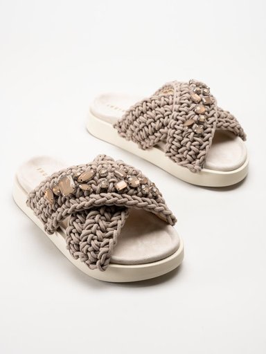 Inuikii - Woven Stones - Beige slip in sandaler i virkad textil