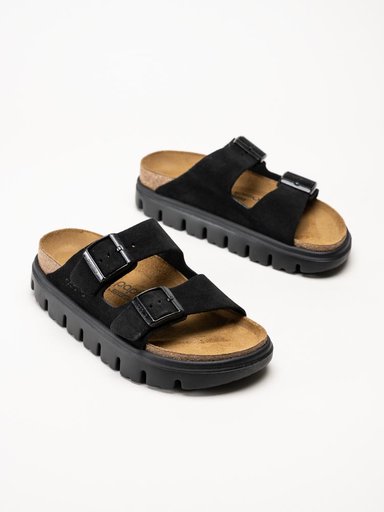 Birkenstock - Arizona Pap - Svarta platåsandaler i mocka