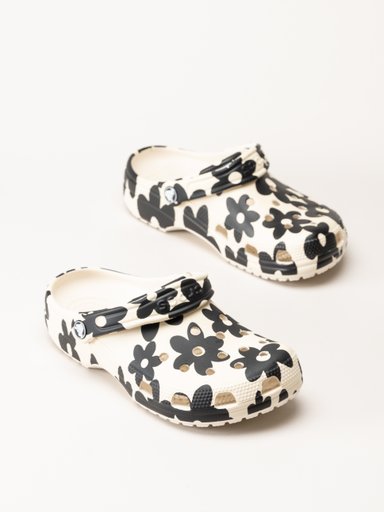 Crocs - Classic Pop Petals Clog - Vit/svarta slip in tofflor