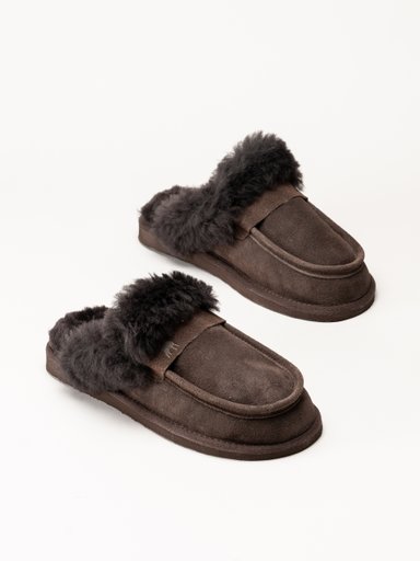 Shepherd - Cabris - Mörkbruna fårskinnstofflor