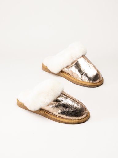 Shepherd - Jessica - Guldfärgade fårskinnstofflor
