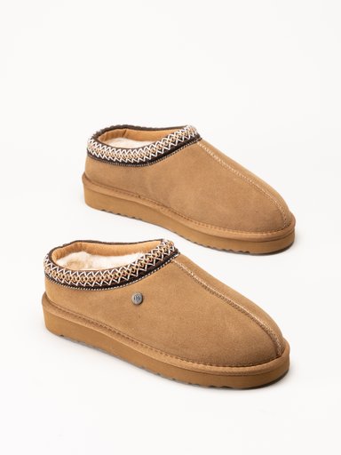 Toffelfärgade UGGs mockatofflor med mjukt foder och mönstrad kant