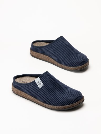Marinblå räfflade slip-on-tofflor med bruna spräckliga sulor