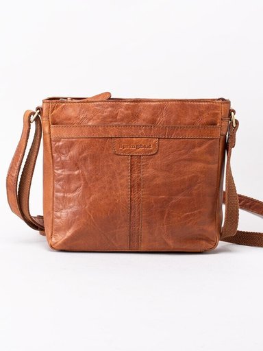 Springfield - Brun axelremsväska i skinn