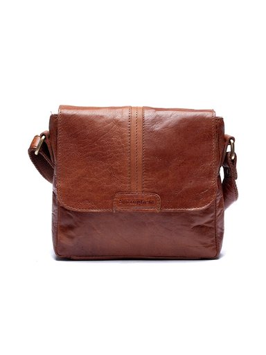 Springfield - Brun klaffväska i skinn