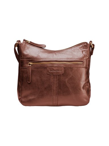 Springfield - Brun axelremsväska i skinn