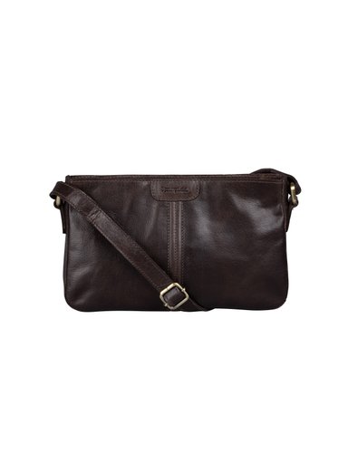 Springfield - Mörkbrun axelremsväska i skinn