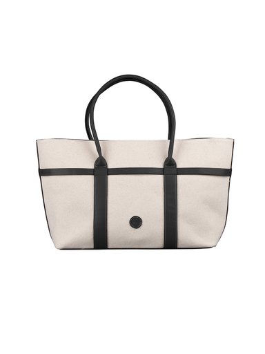 NYPD - Ljusbeige handväska i canvas med svarta detaljer