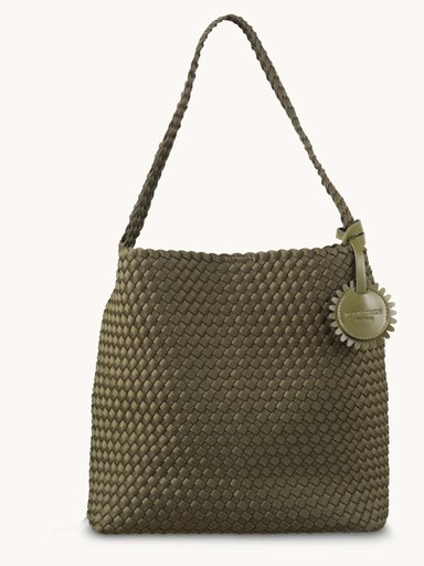 Ilse Jacobsen - Tote Bag - Mörkgrön flätad tote väska i mjukt neoprenmaterial